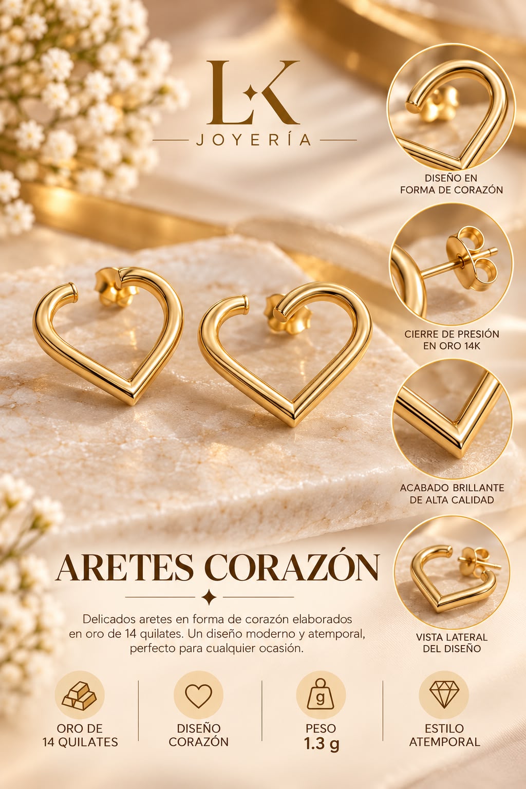 ARETES CORAZON 1.3GR 14K